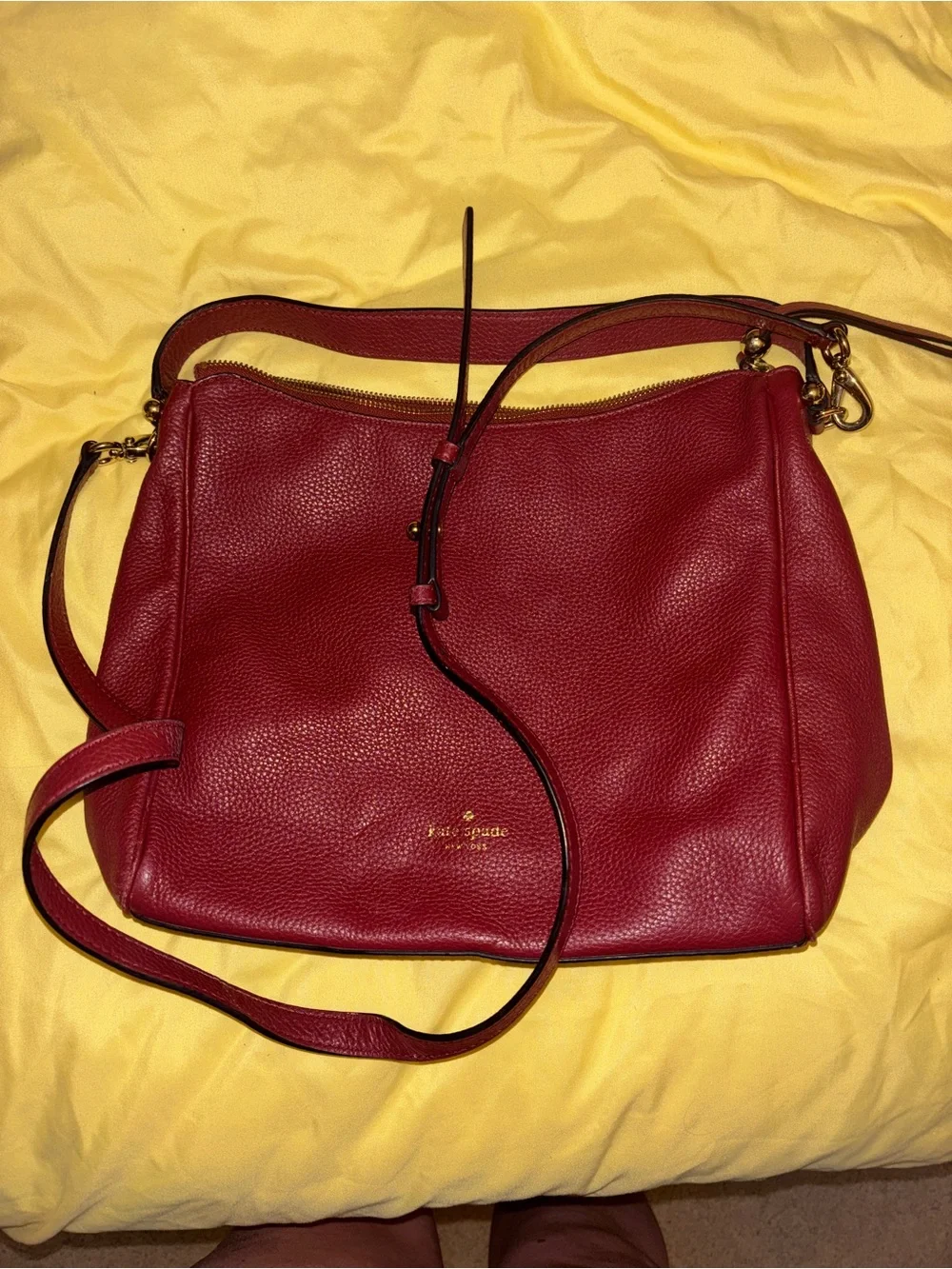 kate spade Pebbled Leather Crossbody in Burgundy Red with Gold Hardware